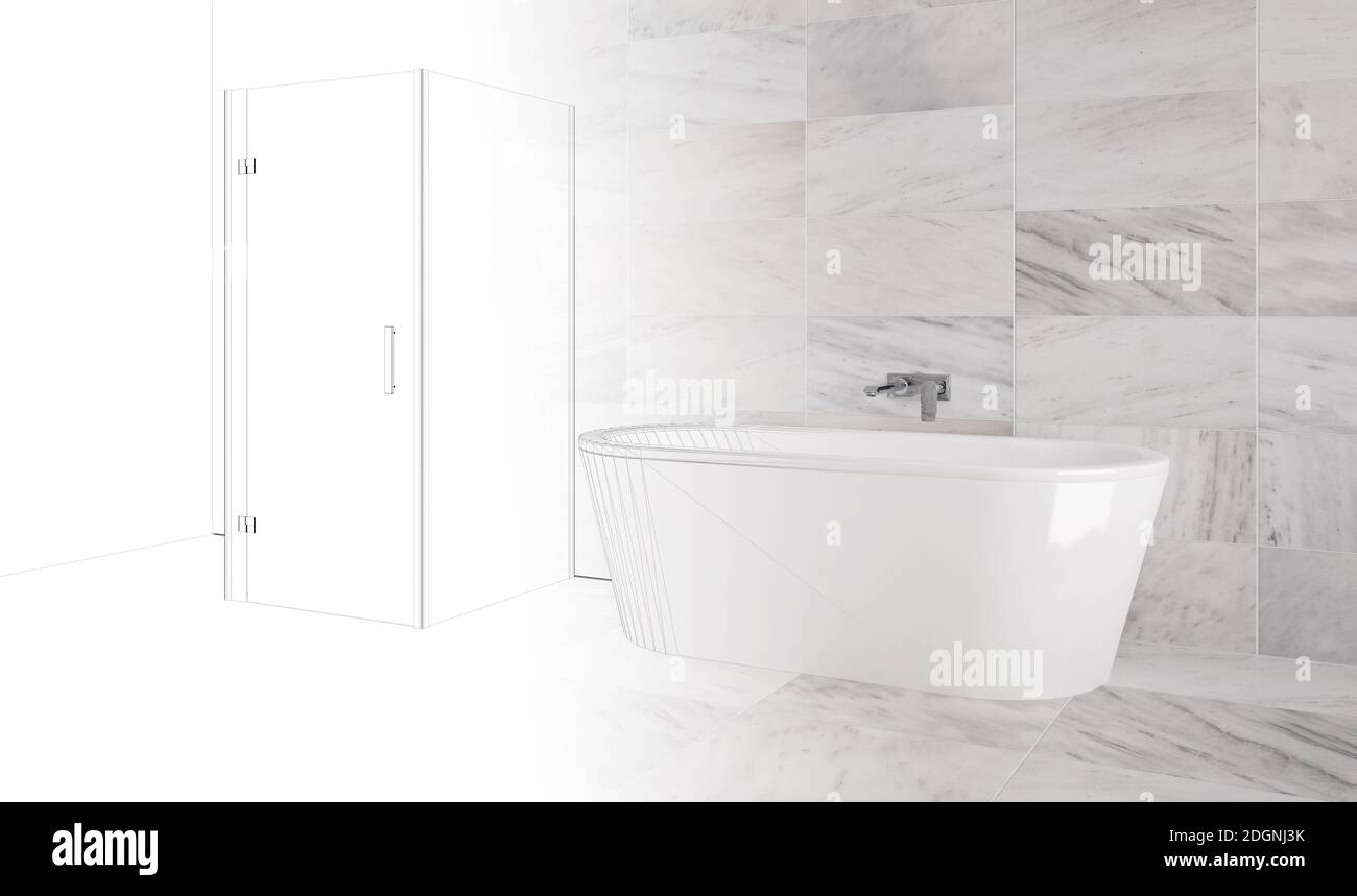 Luxury bathroom with marble tiles - Illustration Stock Photo - Alamy