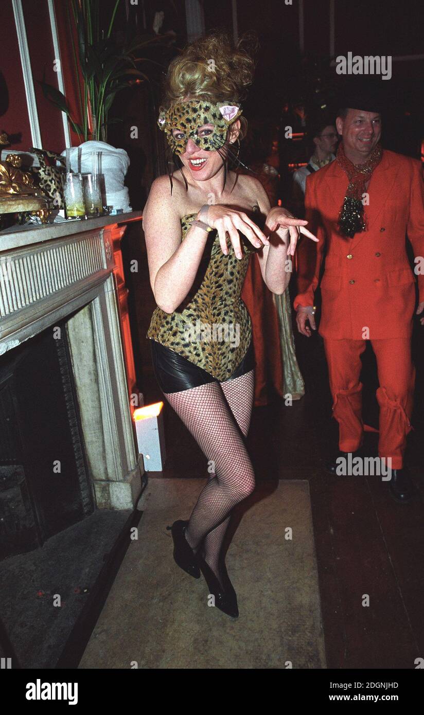 Tara Newley in fancy dress out in London. Full length, leopard skin, funny, mask. Â©Doug Peters/allaction.co.uk  Stock Photo