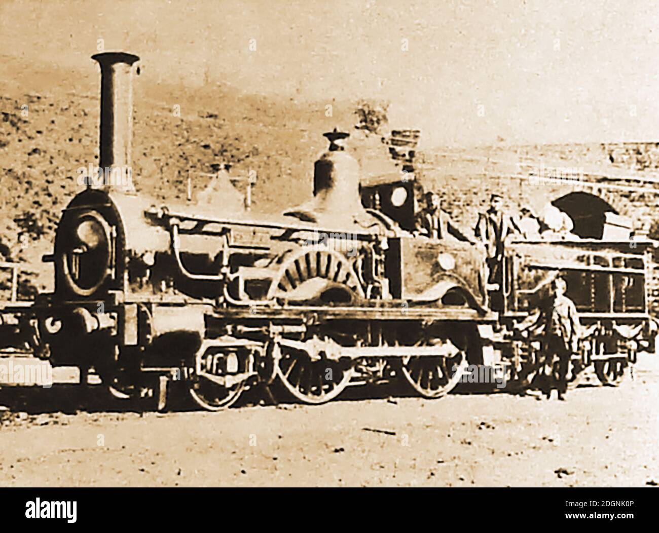 A rare old  snapshot photograph of the 'Sybil' steam  railway locomotive engine built especially for the L.S.W.R.  (London and South Western Railway) in 1868. Stock Photo