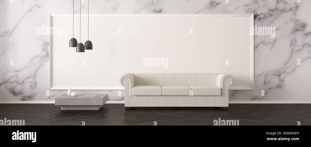 Modern living room with marble wall - Illustration Stock Photo - Alamy