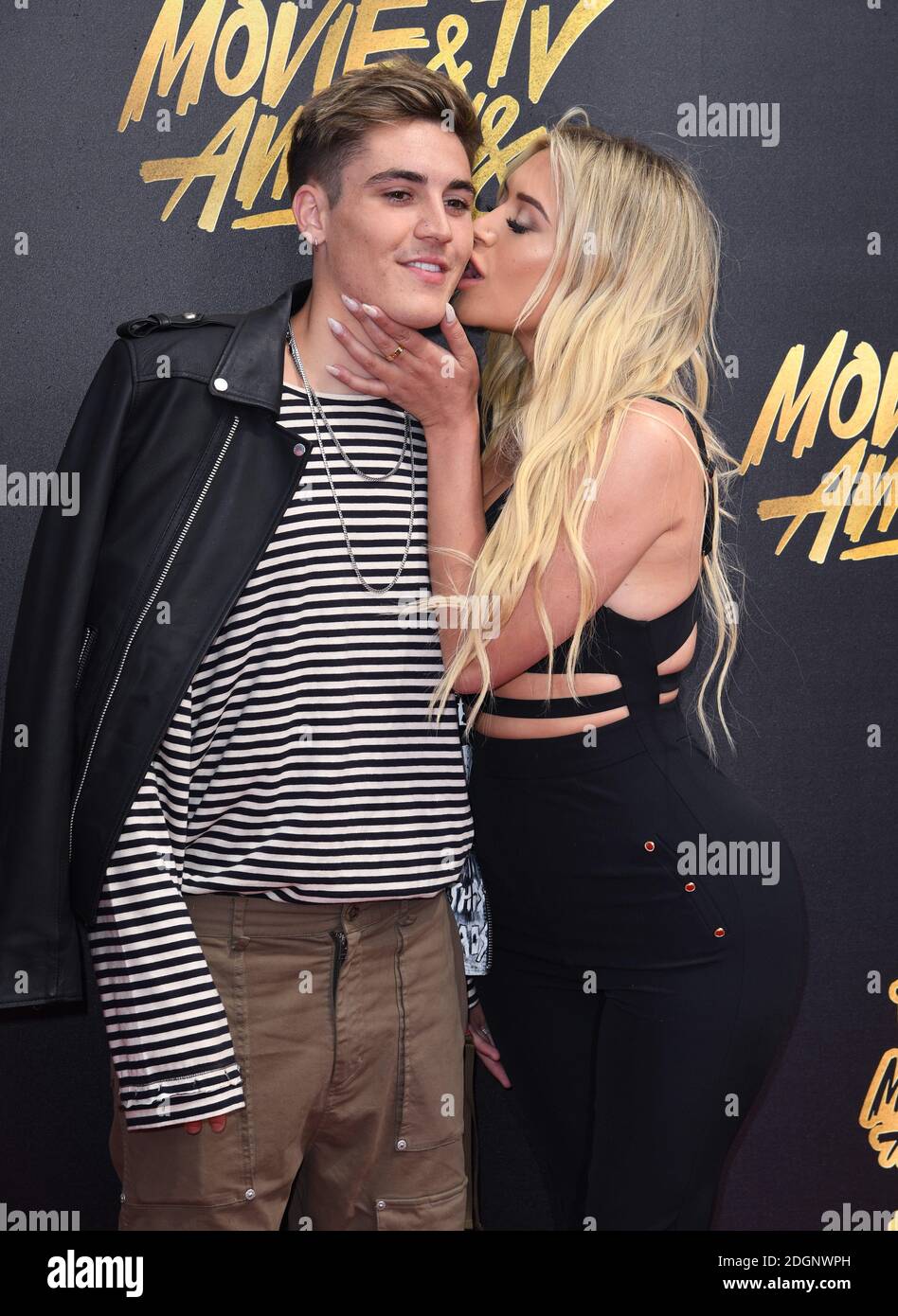 Stassie Karanikolaou and Sammy Wilk attending the 2017 MTV Movie and TV