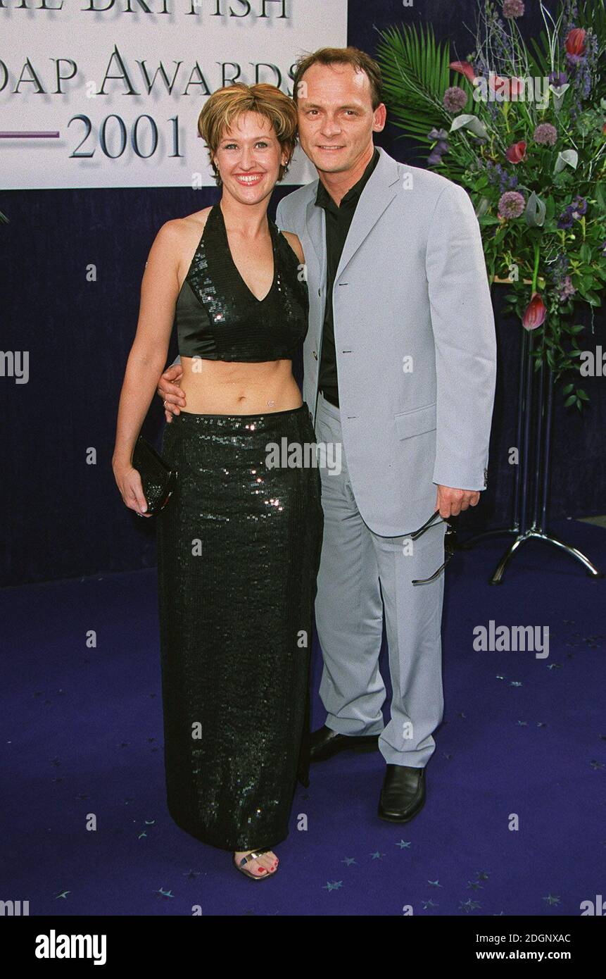 Perry Fenwick and Angela Lonsdale at The British Soap Awards 2001, held at the BBC Television Centre in London. Full Length. navel, stomach, midriff.  Stock Photo