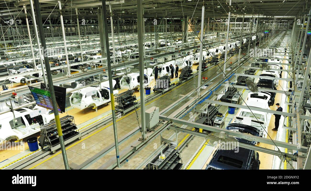 Cangzhou. 9th Dec, 2020. Employees operate at the general assembly line of the Beijing-Hyundai Works in Cangzhou City of north China's Hebei Province, Dec. 9, 2020. Attracted by the Beijing-Hyundai Works in Cangzhou, 42 automotive part and component manufacturers from home and abroad have opened business in Cangzhou city with more than 200 related projects so far, providing jobs for over 20,000 people. Credit: Yuan Liwei/Xinhua/Alamy Live News Stock Photo