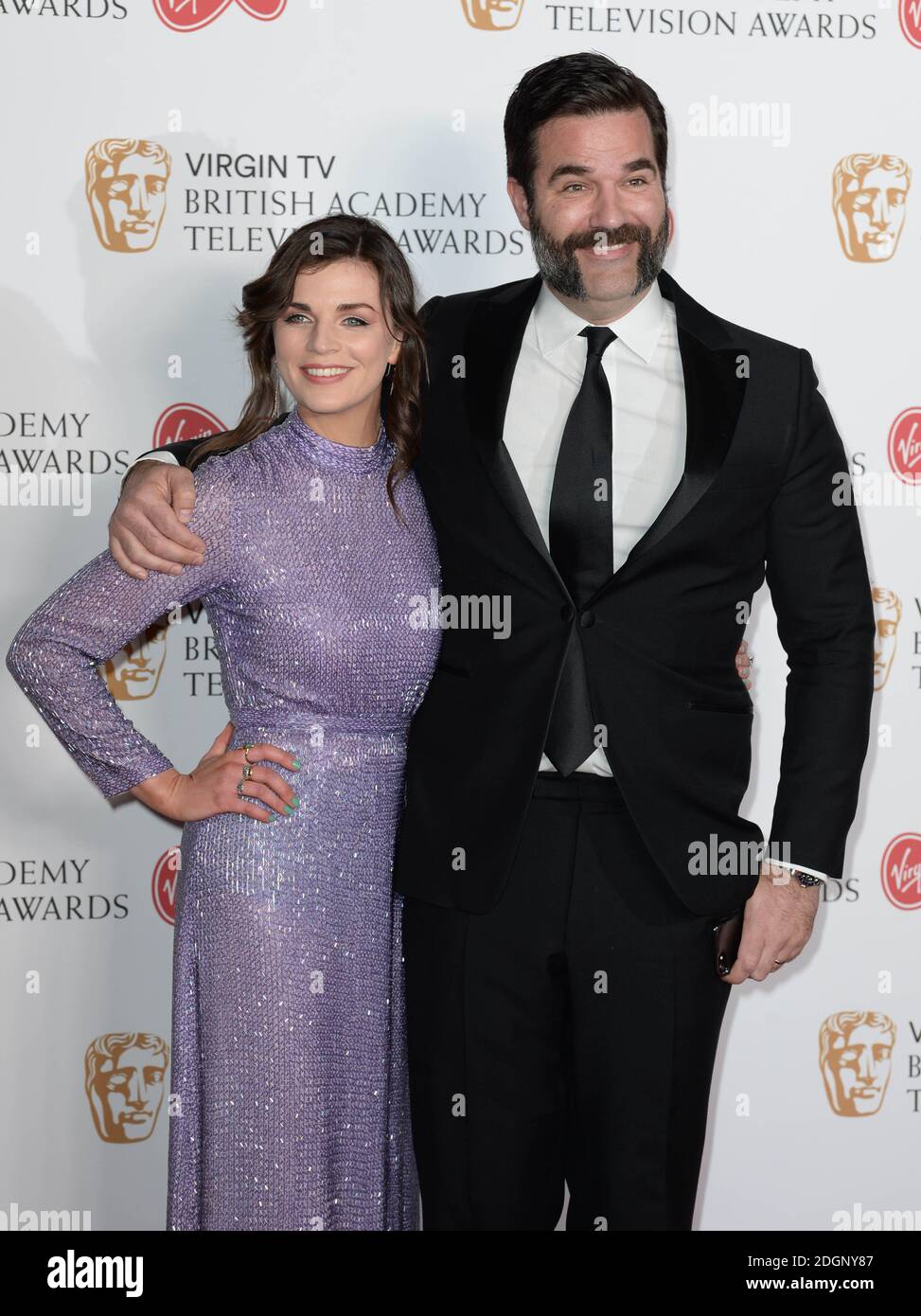 Aisling Bea and Rob Delaney in the winners photo area at the Virgin