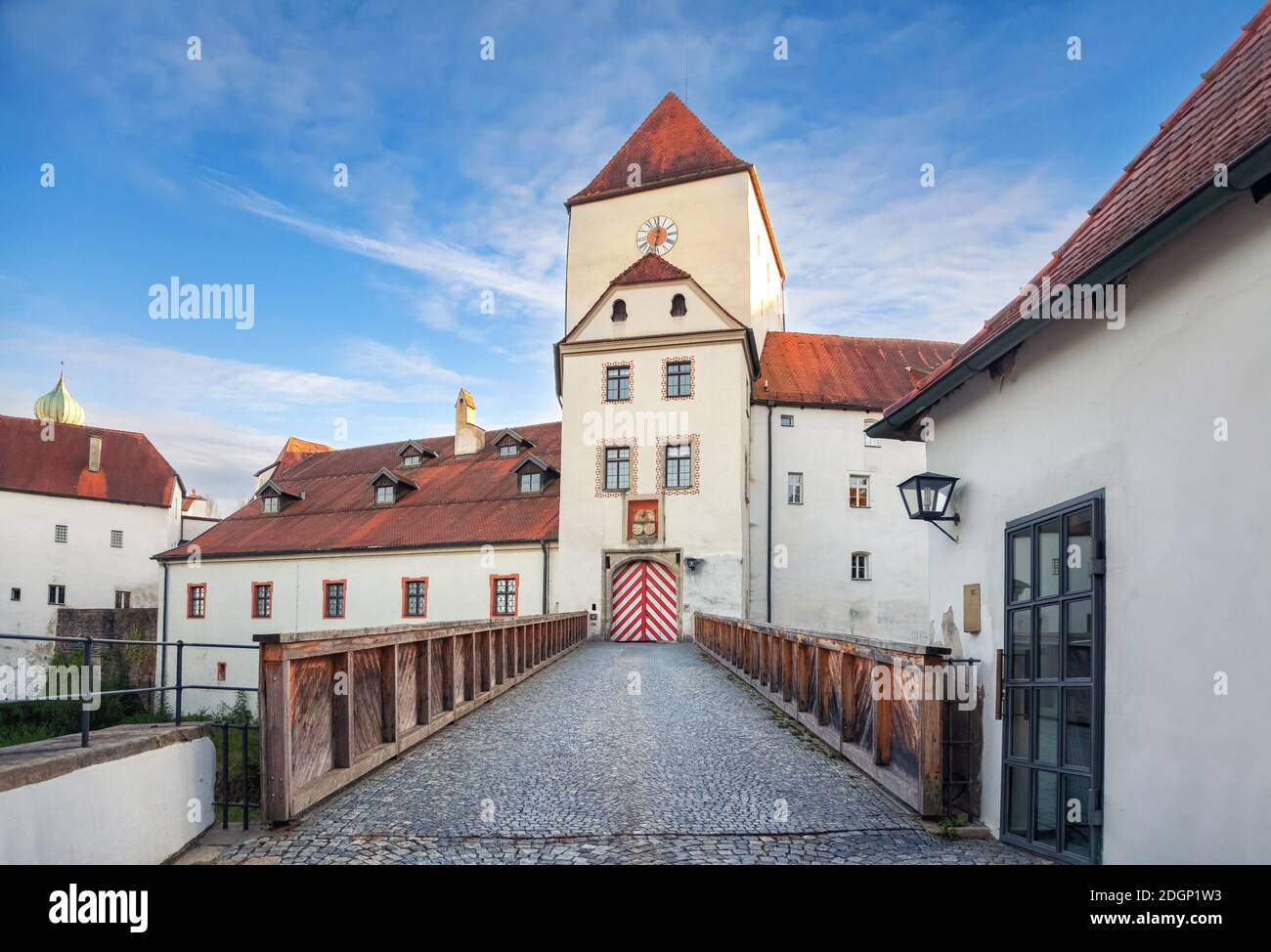Passau, Germany. Bridge and entrance gate to Veste Oberhaus fortress founded in 1219 Stock Photo