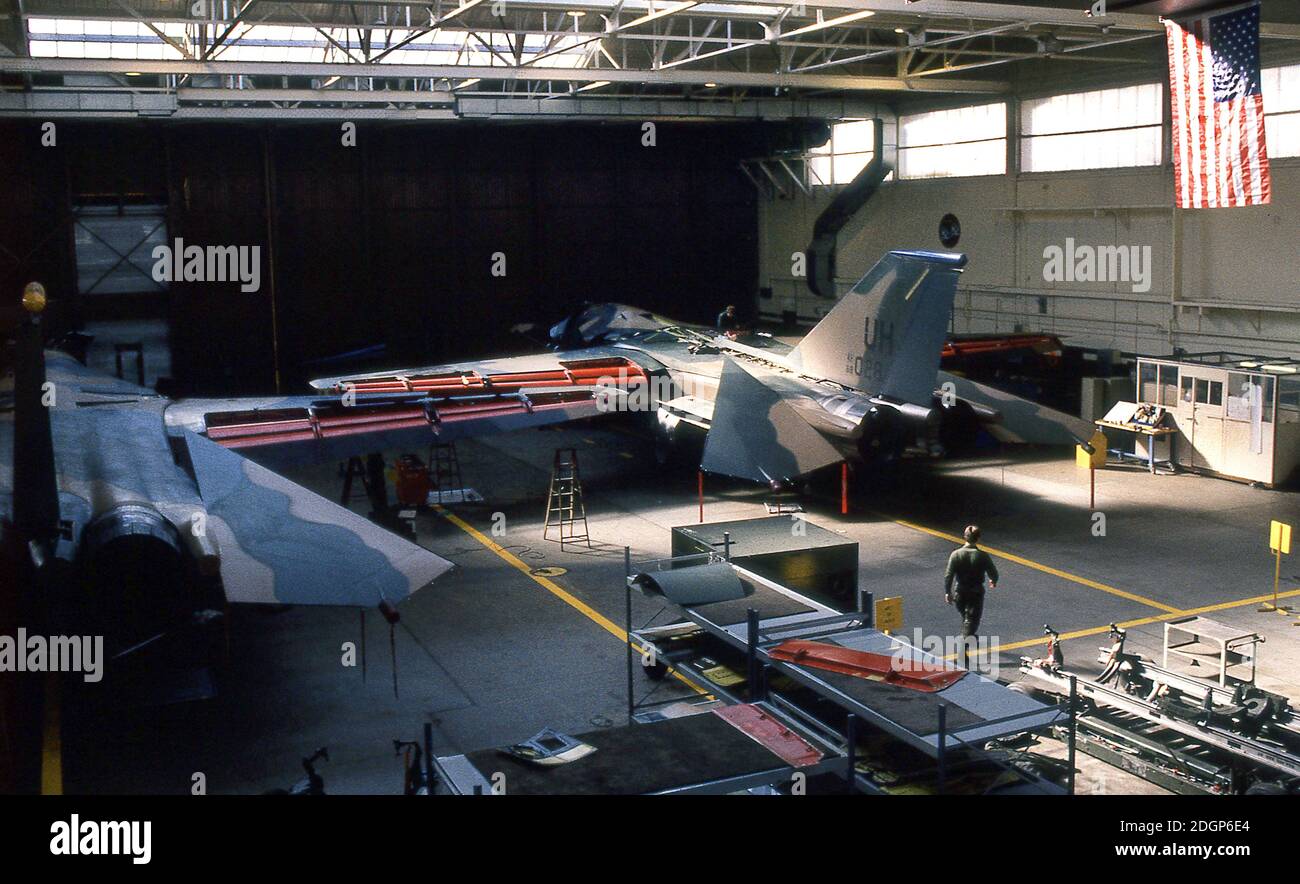 RAF Upper Heyford airbase Oxfordshire UK 1990. Home of 20th Tactical Fighter wing USAF. Flying F111 Aardvark. Stock Photo