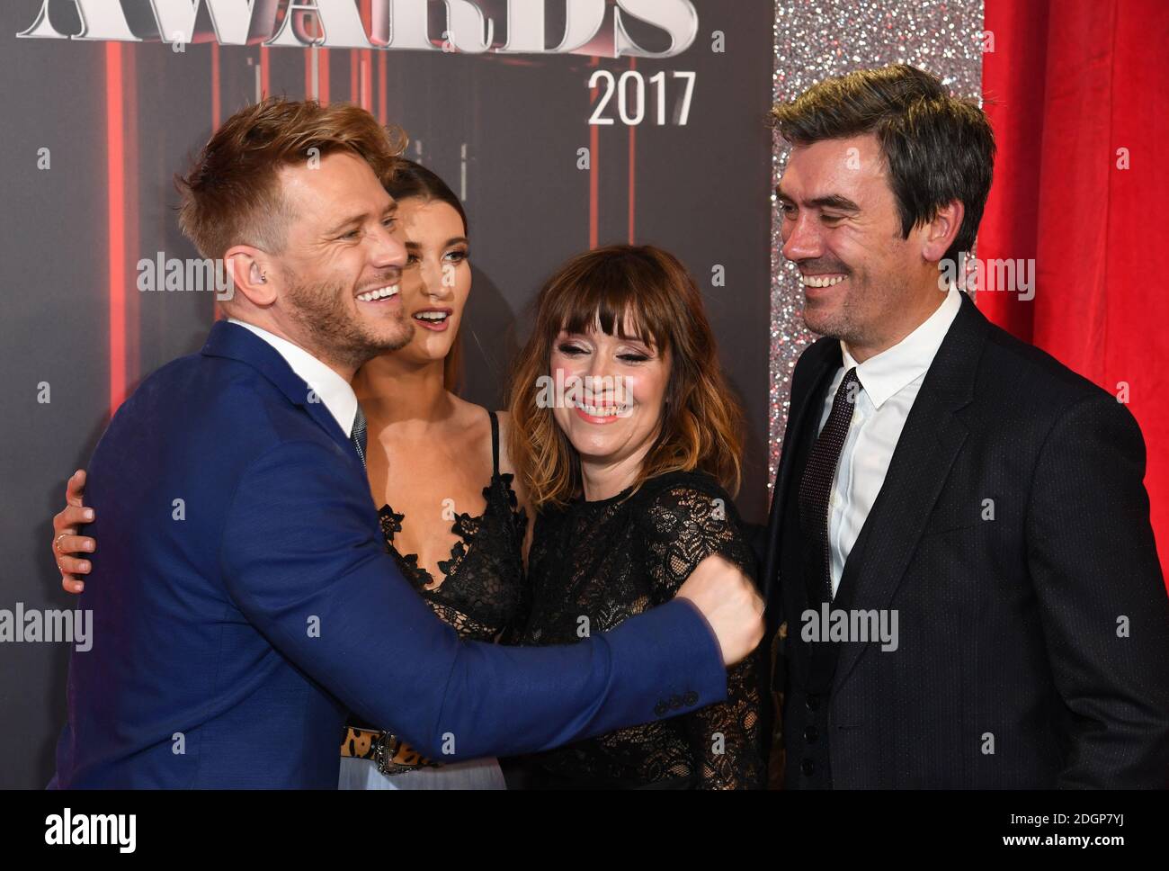 Matthew Wolfenden, Charley Webb, Zoe Henry and Jeff Hordley attending the British Soap Awards 2017, held at the Lowry Theatre, in Salford, Manchester. Photo Copyright should read Doug Peters/EMPICS Entertainment Stock Photo