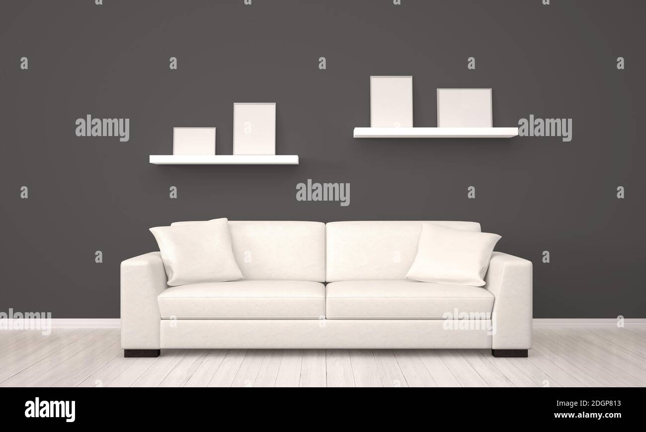 Modern living room with clear Picture frames - Illustration Stock Photo