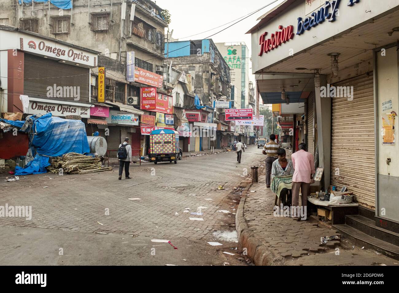 Early morning, before the shops open, on Sheikh Memon Street in Mumbai