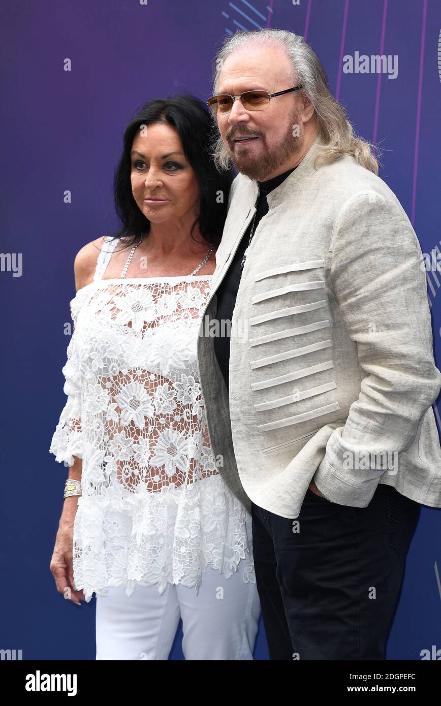 Barry Gibb and wife Linda Gibb arriving for the Nordoff Robbins O2 Silver Clef Awards held at the Grosvenor House Hotel in London, Friday June 30, 2017 Stock Photo