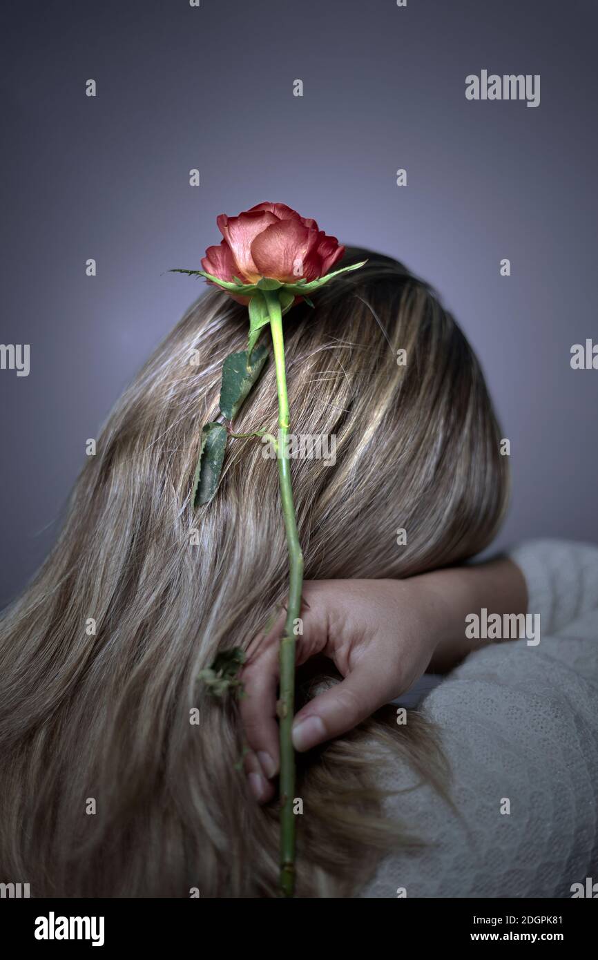 girl with a red rose Stock Photo