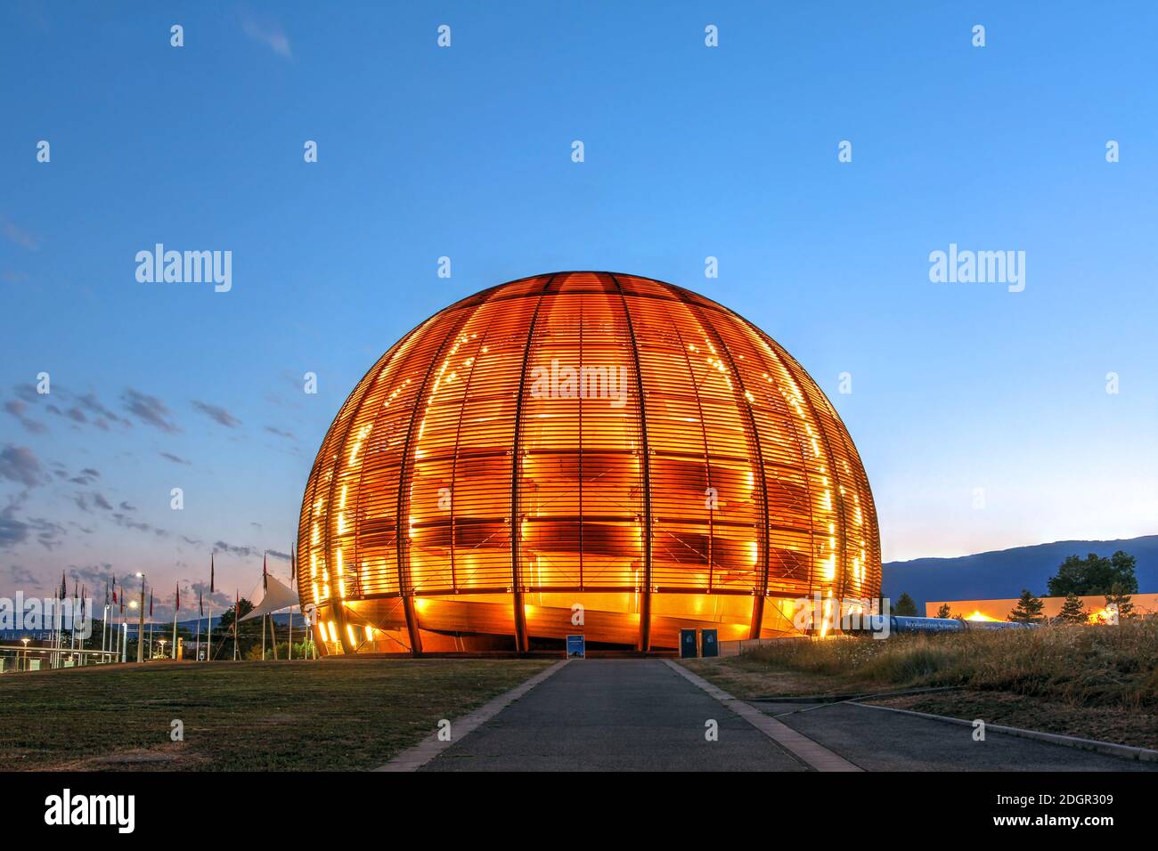 The Globe of Science and Innovation as the visitor center of CERN in Meyrin, near Geneva, Switzerland Stock Photo