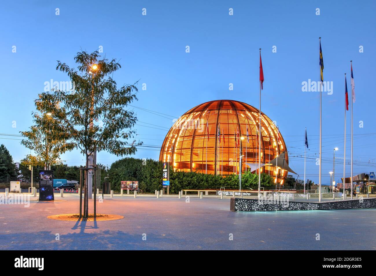 The Globe of Science and Innovation as the visitor center of CERN in Esplanade des Particules, Meyrin, near Geneva, Switzerland Stock Photo