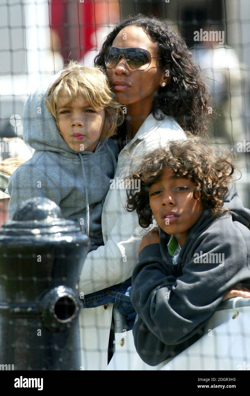 Barbara Feltus, the ex wife of Boris Becker with their children Noah and Elias pictured at the the Ariel Celebrity Tennis Match, Trafalgar Square, London. Doug Peters/allactiondigital.com  Stock Photo