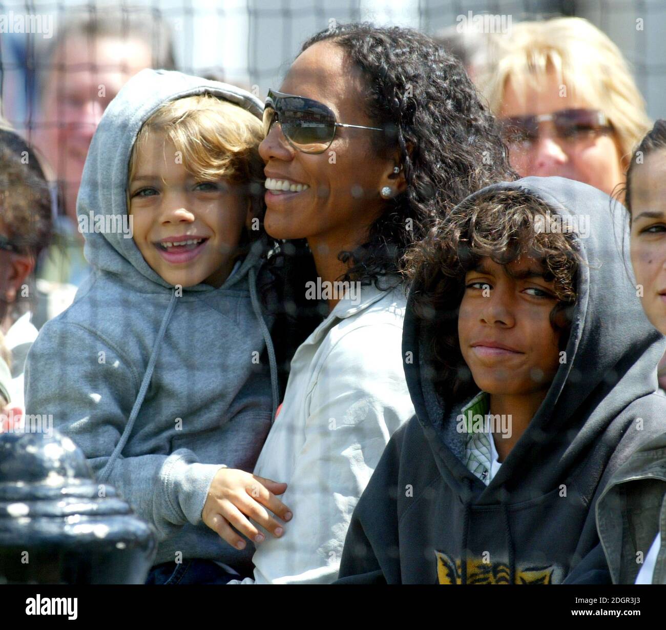 Barbara Feltus, the ex wife of Boris Becker with their children Noah and Elias pictured at the the Ariel Celebrity Tennis Match, Trafalgar Square, London. Doug Peters/allactiondigital.com  Stock Photo