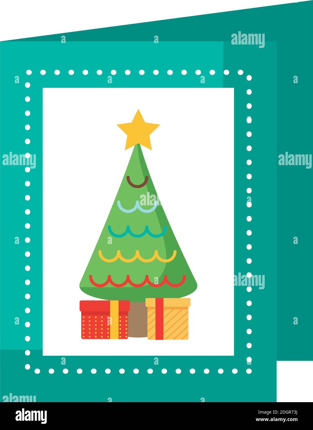 happy merry christmas card with pine tree flat style icon vector ...