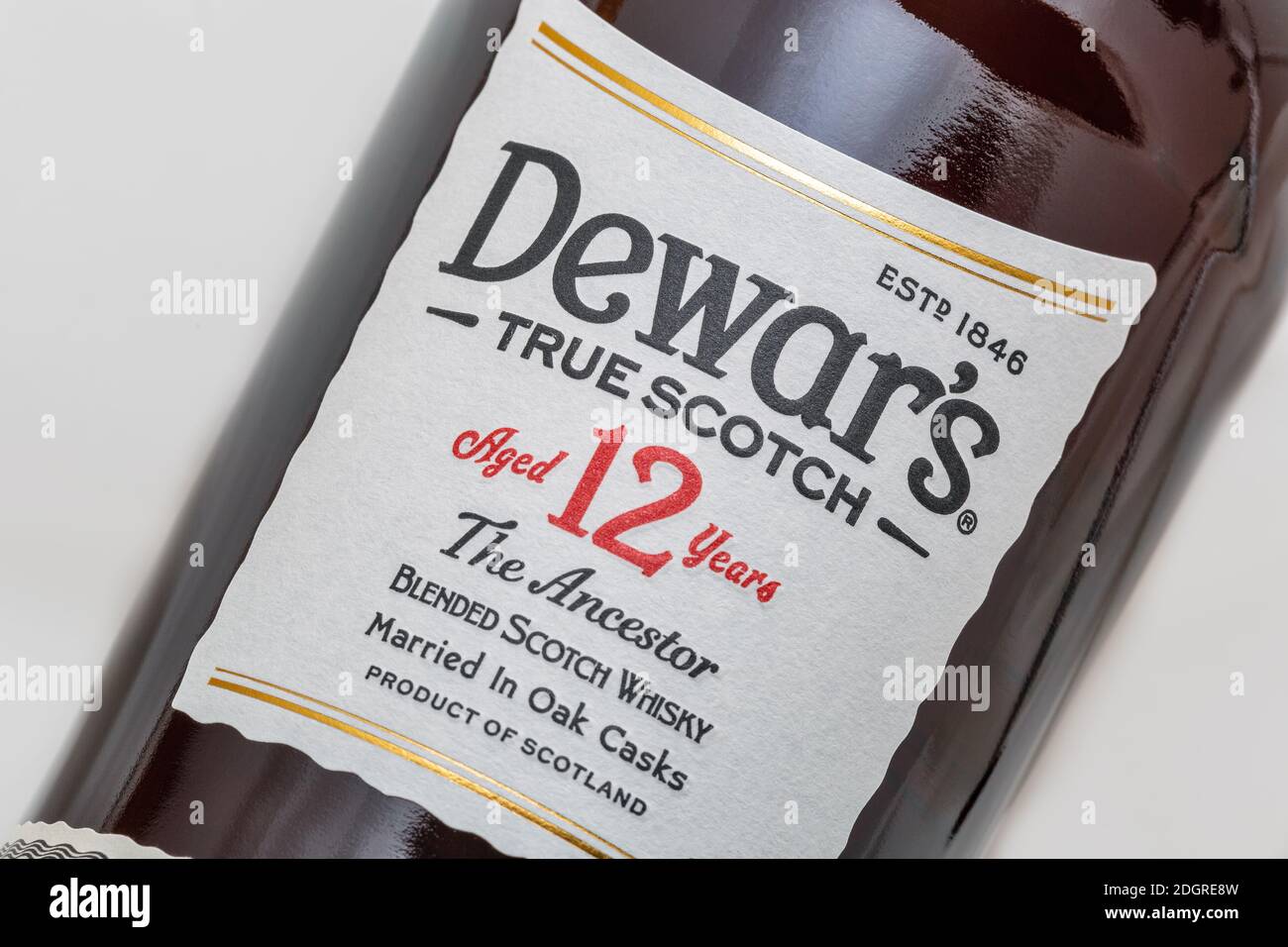 KYIV, UKRAINE - AUGUST 17, 2019: Dewar's True Scotch The Ancestor aged ...