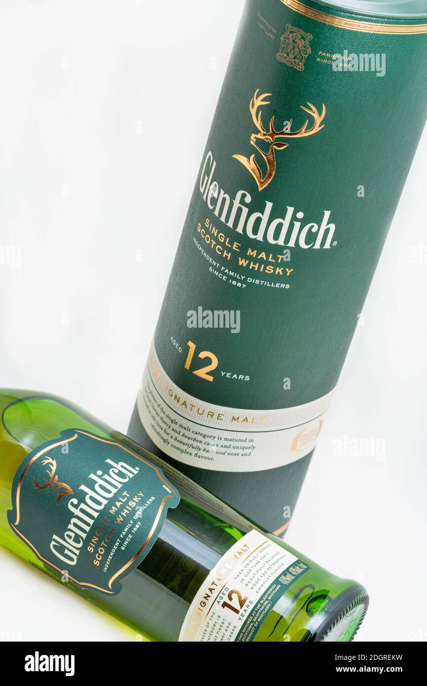 KYIV, UKRAINE AUGUST 17, 2019 Bottle of Glenfiddich Scotch single
