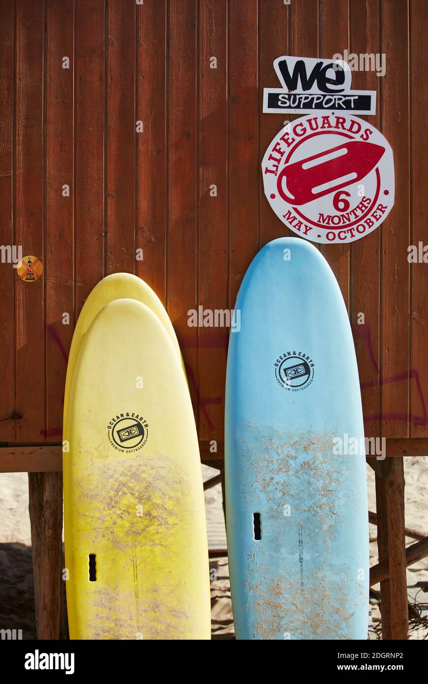 Surf boards for hire on Praia de Odeceixe beach, Costa Vincenta National Park. Stock Photo