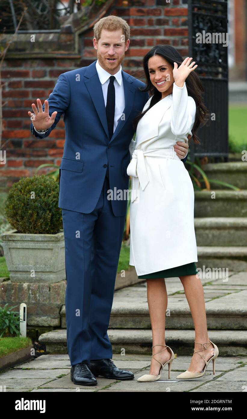 Prince Harry and Meghan Markle at a photocall to announce their engagement  at Kensington Palace, London. Photo credit should read: Doug Peters/EMPICS  Entertainment Stock Photo - Alamy