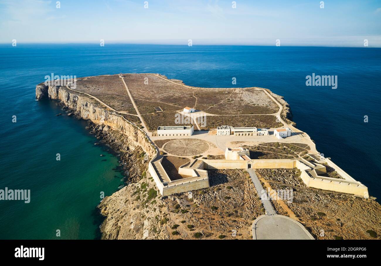 The Fort of Sagres is located on a dramatic headland that juts out into the Atlantic Ocean to form Portugal's and Europe’s most southwesterly point. I Stock Photo