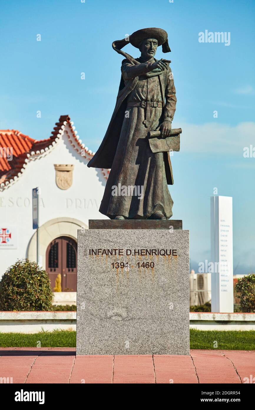Statue of Prince Henry the Navigator in Sagres, Algarve, Portugal Stock Photo
