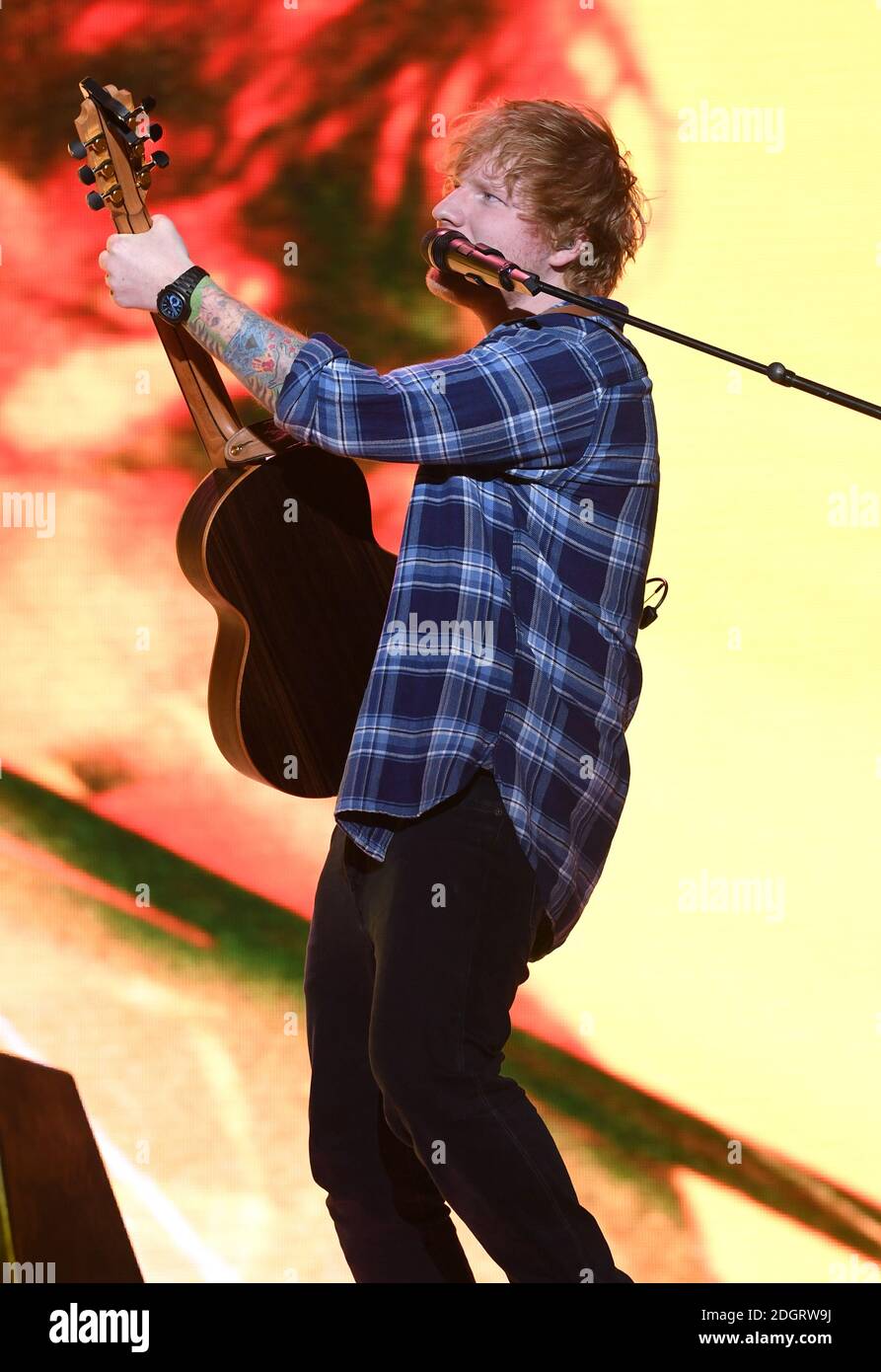 Ed Sheeran on stage during day two of Capital's Jingle Bell Ball 2017 ...