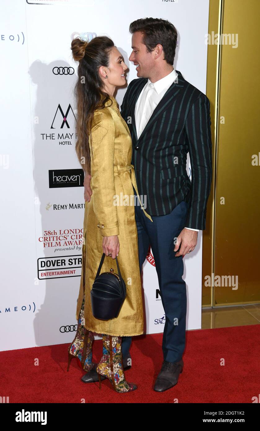 Armie Hammer and Elizabeth Chambers arriving for the London Critics