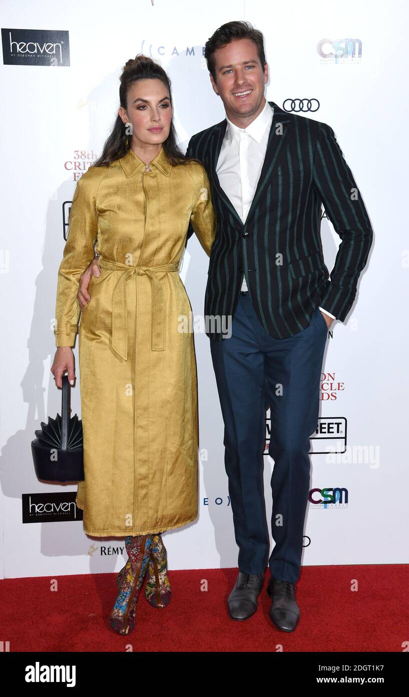 Armie Hammer and Elizabeth Chambers arriving for the London Critics