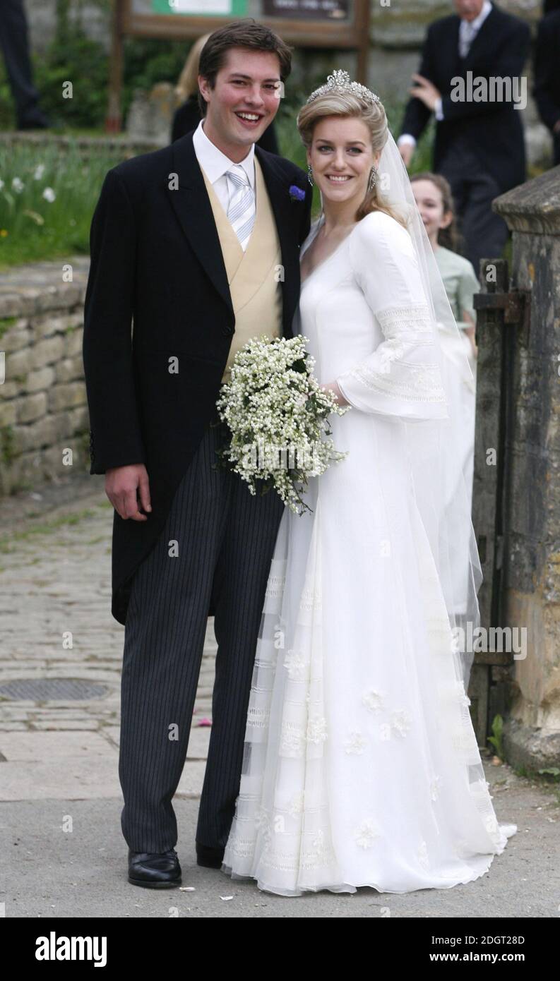 Harry Lopes and Laura Parker Bowles leave St. Cyriac's Church Stock ...