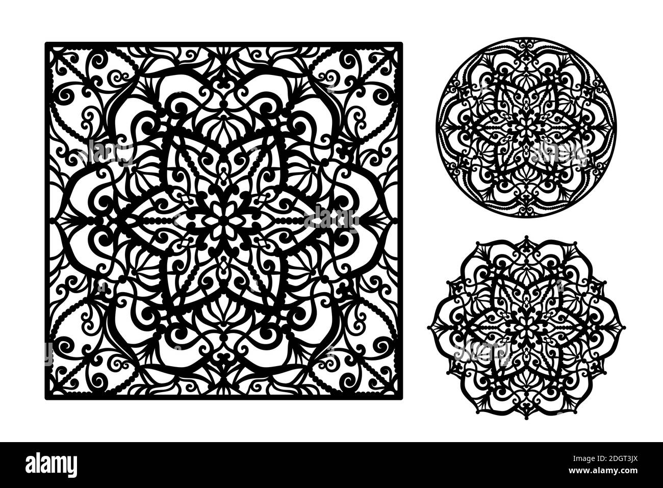 Mandala Flower Paper Cut File Black Silhouette Stock Vector