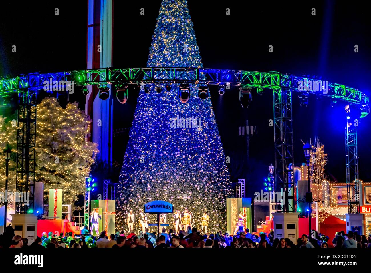 Christmas time winterfest celebration at carowinds amusement park in