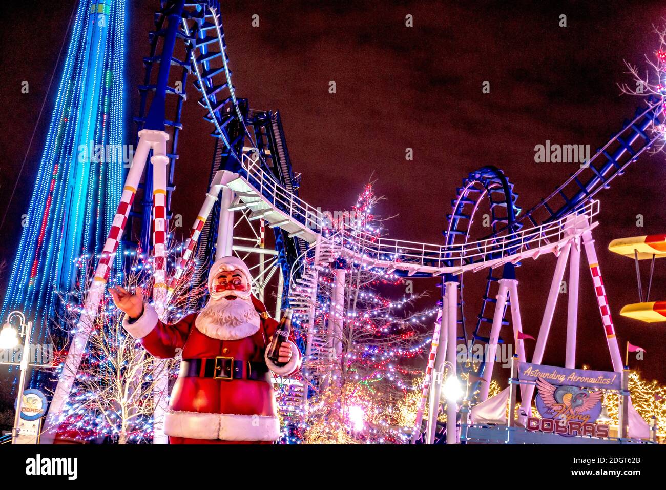 Christmas time winterfest celebration at carowinds amusement park in