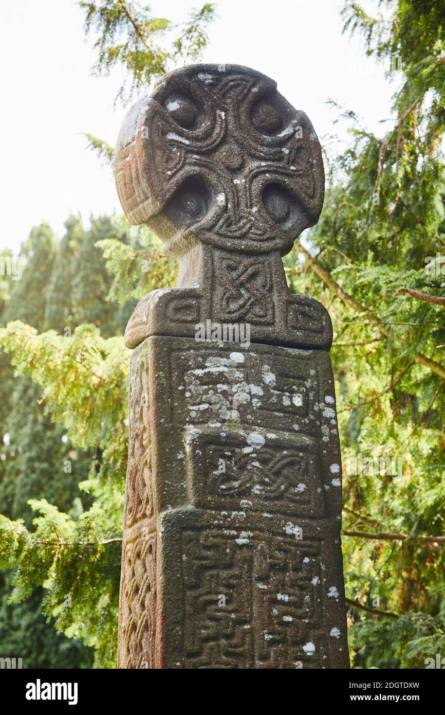 The Nevern Cross, Celtic Cross in Nevern Church, Nevern, Pembrokeshire, Wales Stock Photo