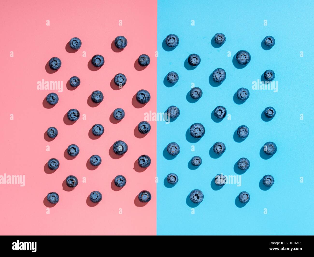 Blueberry pattern on pink and blue background Stock Photo
