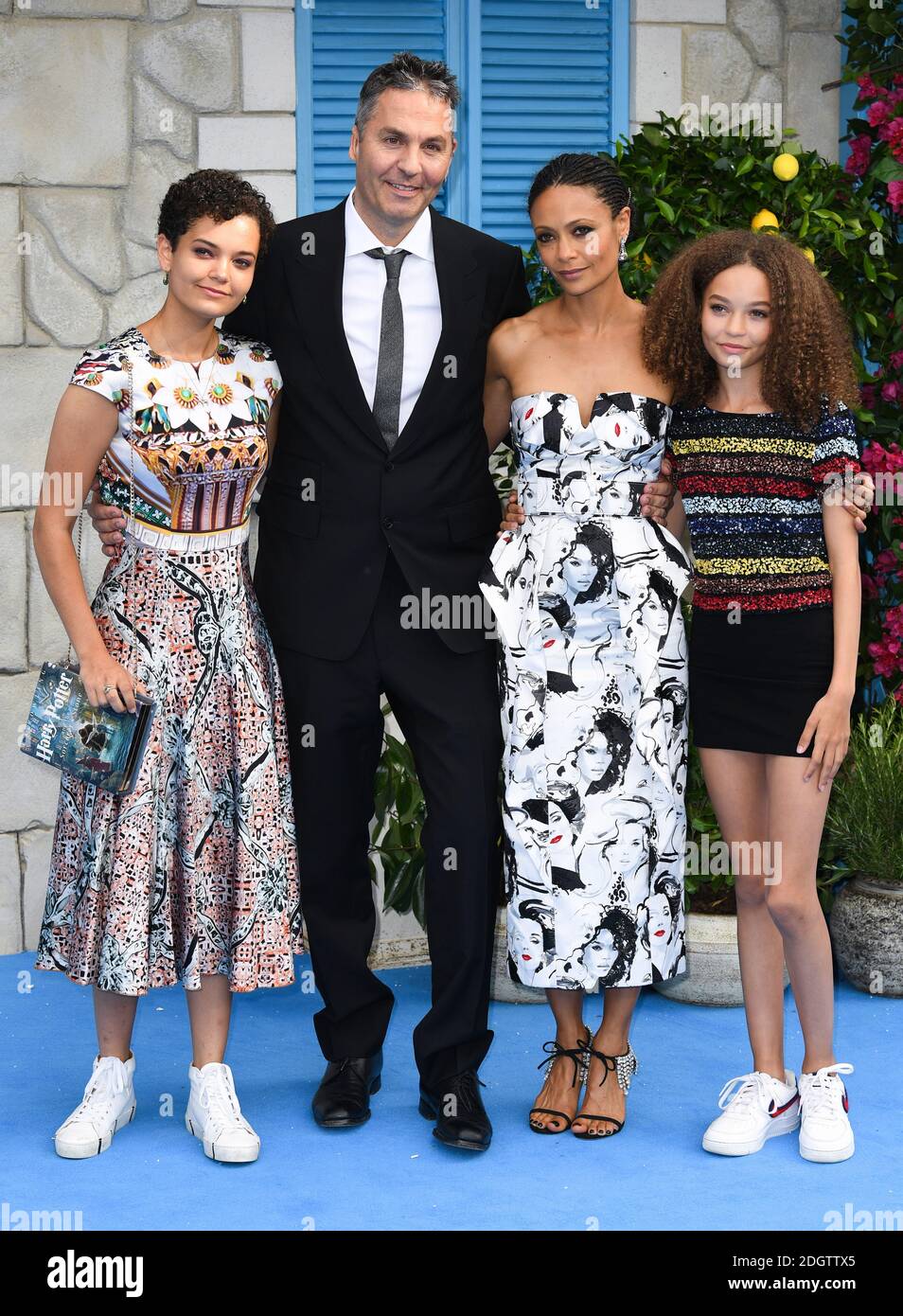 Ol Parker, Thandie Newton and family attending the premiere of Mamma Mia! Here We Go Again held at the Eventim Hammersmith Apollo, London. Photo credit should read: Doug Peters/EMPICS Stock Photo