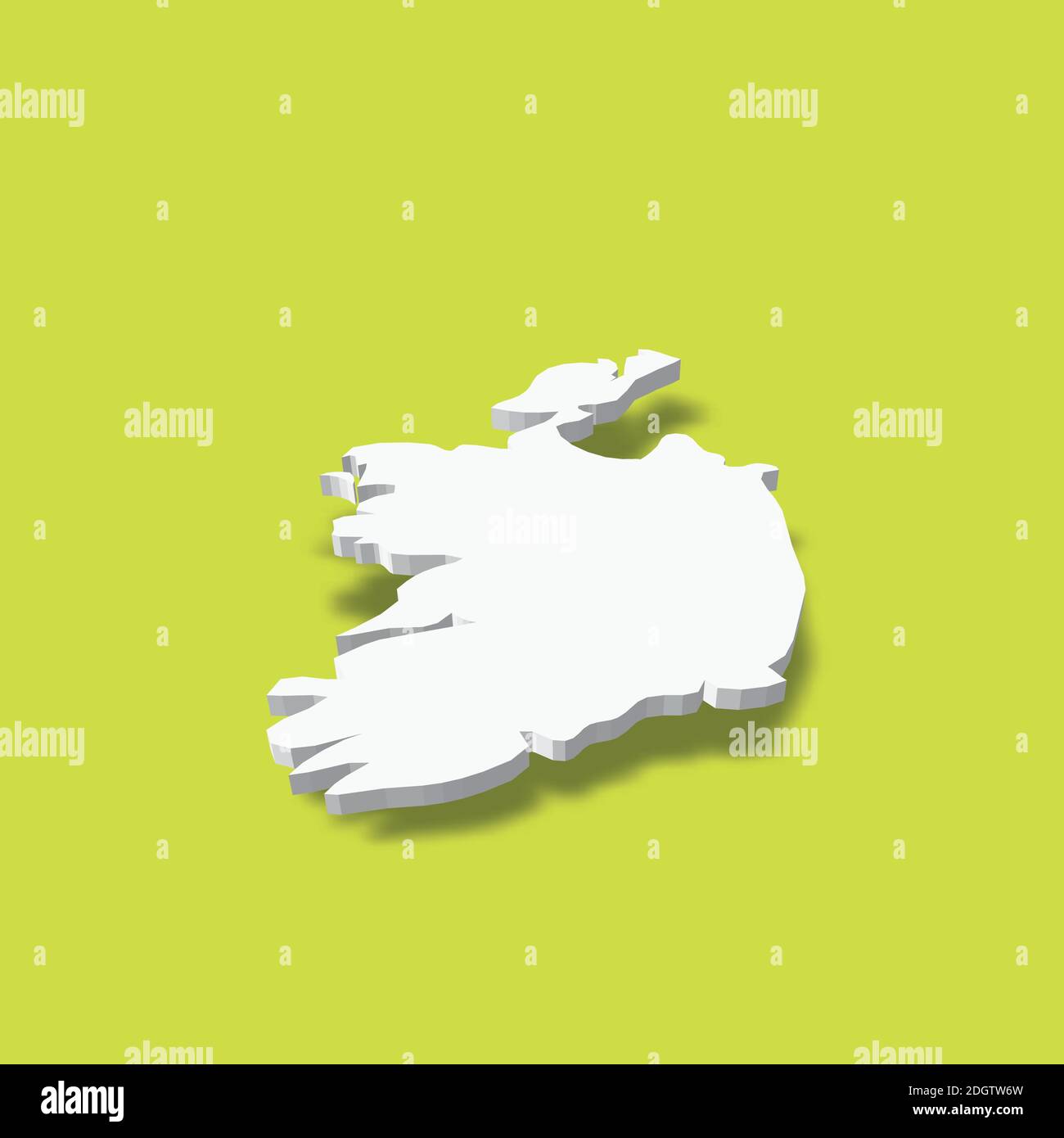 Ireland - white 3D silhouette map of country area with dropped shadow