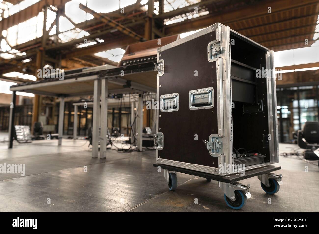 Music, concert, event equipment cases for transport Stock Photo Alamy