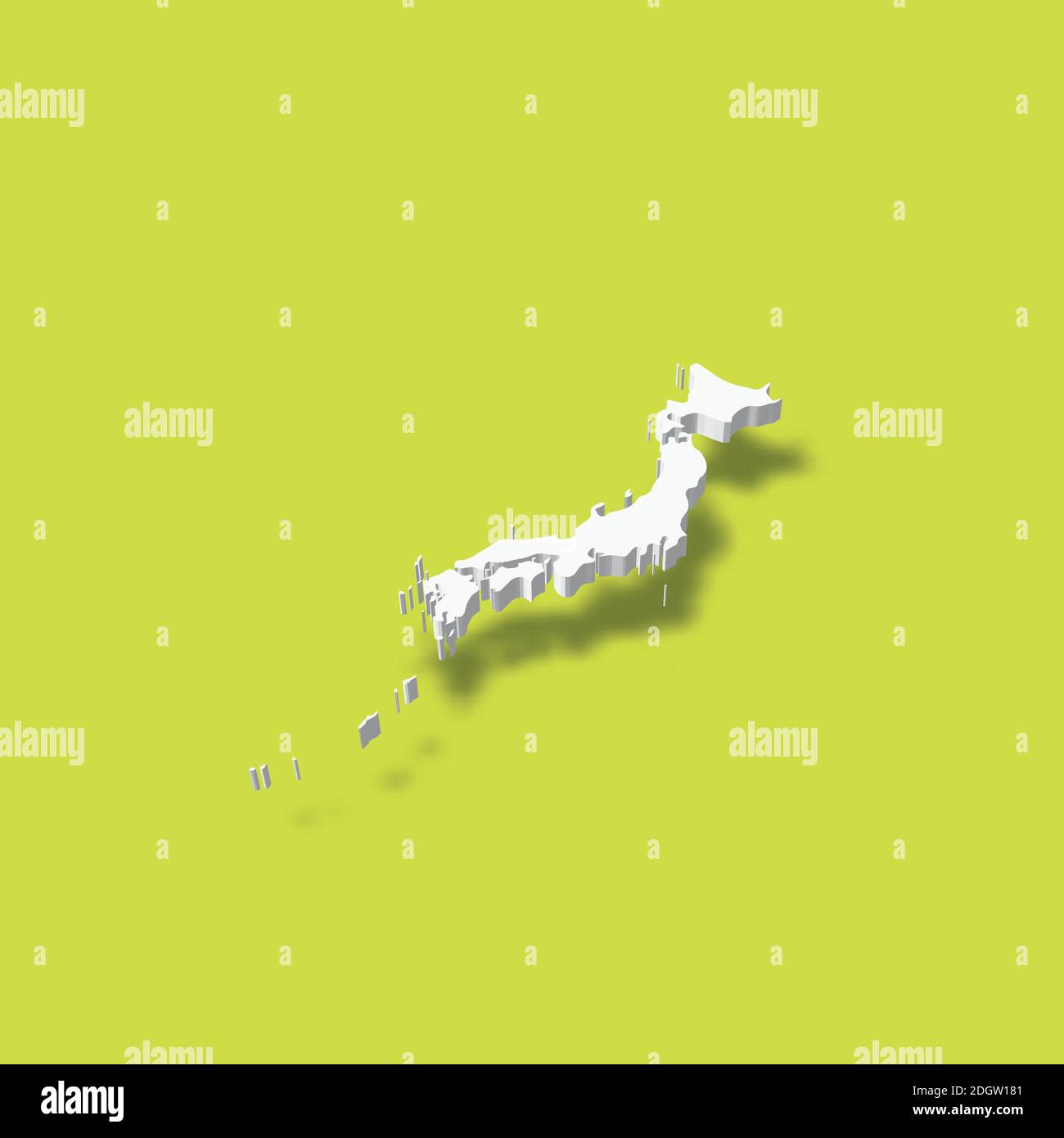 Japan - white 3D silhouette map of country area with dropped shadow on ...