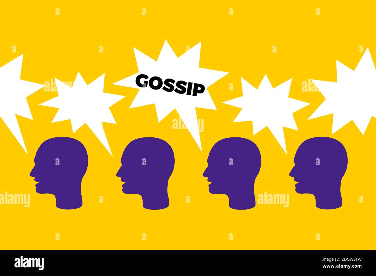 Gossip - organic spread of informal and negative information through social talking and speaking with people in the group. Verbal attack and assault t Stock Photo