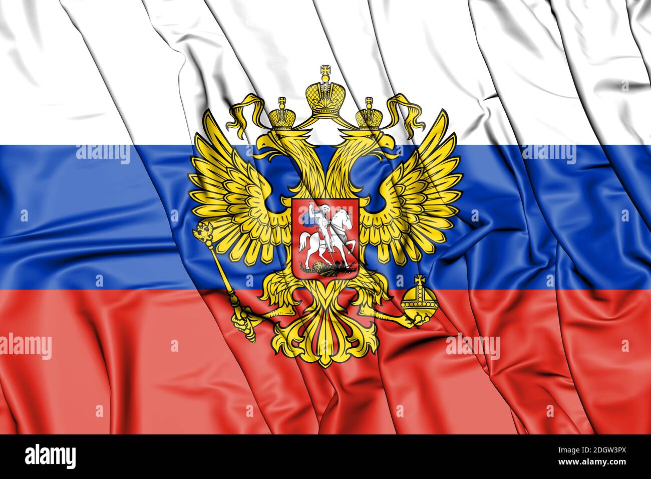 Russian Flag with Coat of Arms of Russia. Kremlin Presidential Coat of Arms  of Russia, 3d Rendering. Russian Eagle Stock Illustration - Illustration of  nation, flag: 183978487