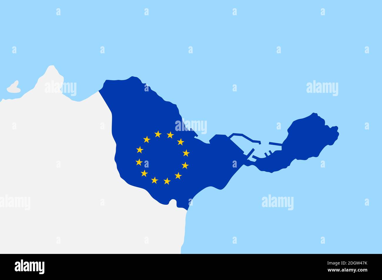 Territory of Ceuta, Spain. Zone of European union on the African continent. Spanish area is surrounded by Morocco and Africa. Vector illustration Stock Photo