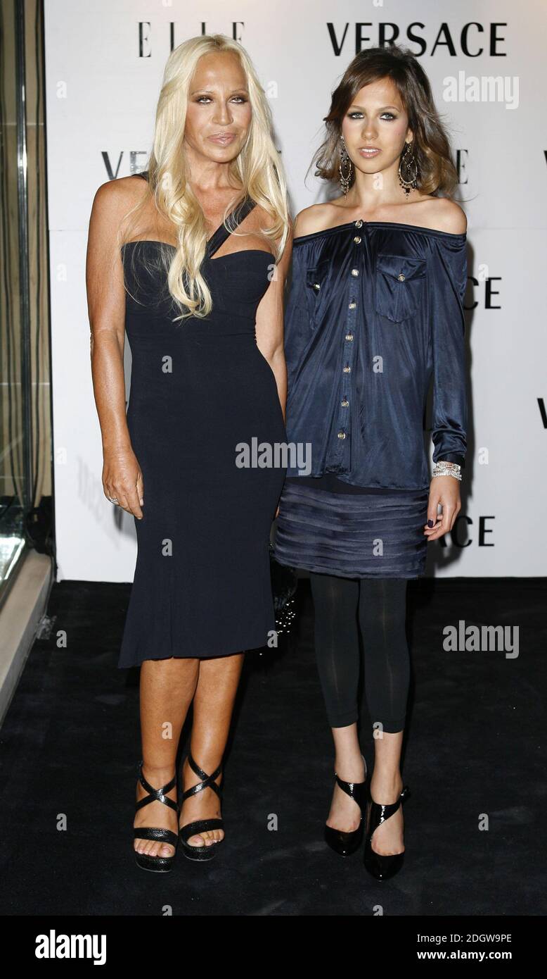 Donatella Versace and Allegra Versace arriving at a party for the launch of 21st Anniversary Issue of Elle Magazine guest edited by Donatella Versace, the Versace store, Sloane St, London. Stock Photo