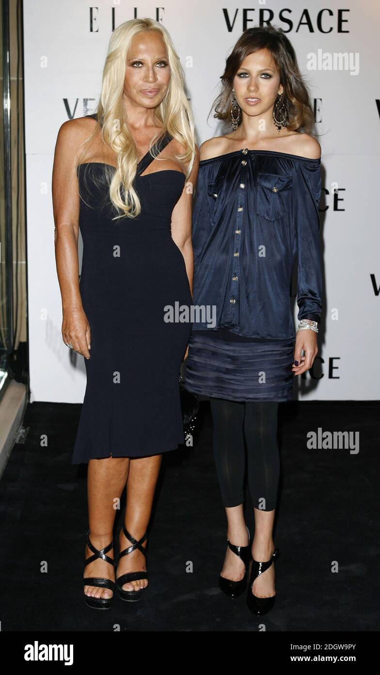 Donatella Versace and Allegra Versace arriving at a party for the launch of 21st Anniversary Issue of Elle Magazine guest edited by Donatella Versace, the Versace store, Sloane St, London. Stock Photo