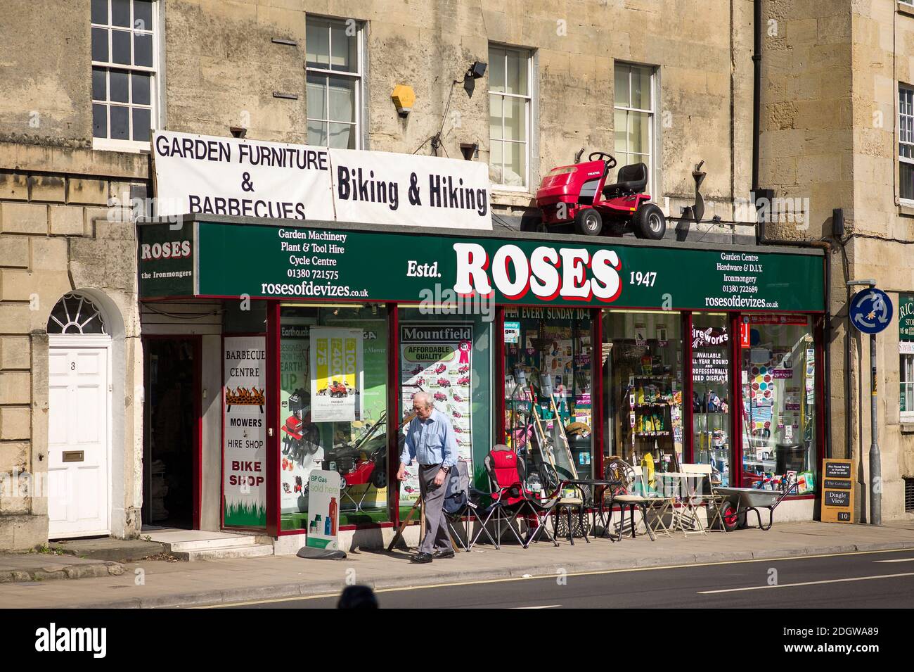 The front of Roses hardware shop with a diverse range of services for the home and garden and hardware goods for sale in Devizes Wiltshire England UK Stock Photo