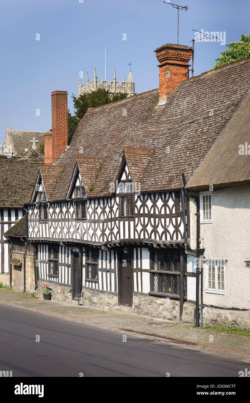 Old half-timbered cottages in Potterne village near Devizes in Wiltshire England UK Stock Photo
