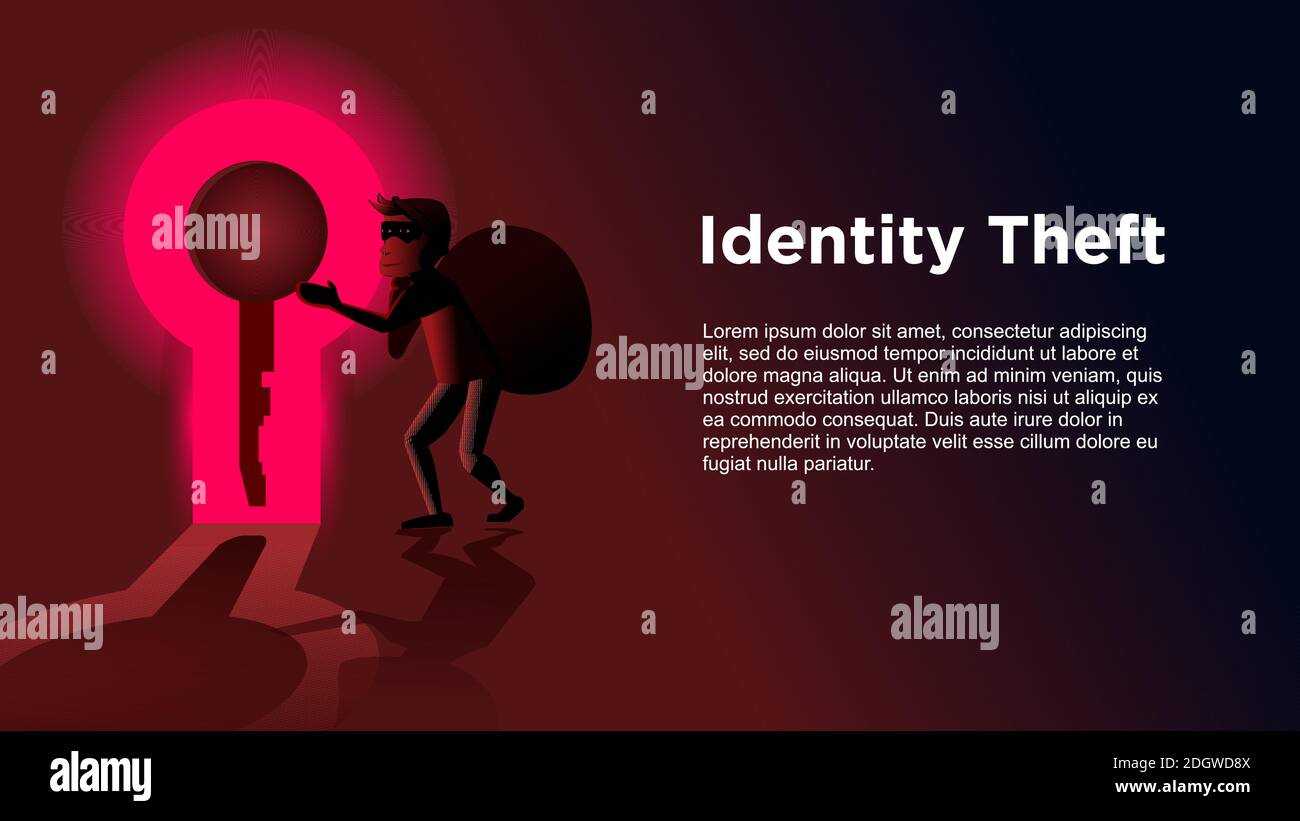 identity theft. business metaphor. thief stealing key personal information vector illustration Stock Vector
