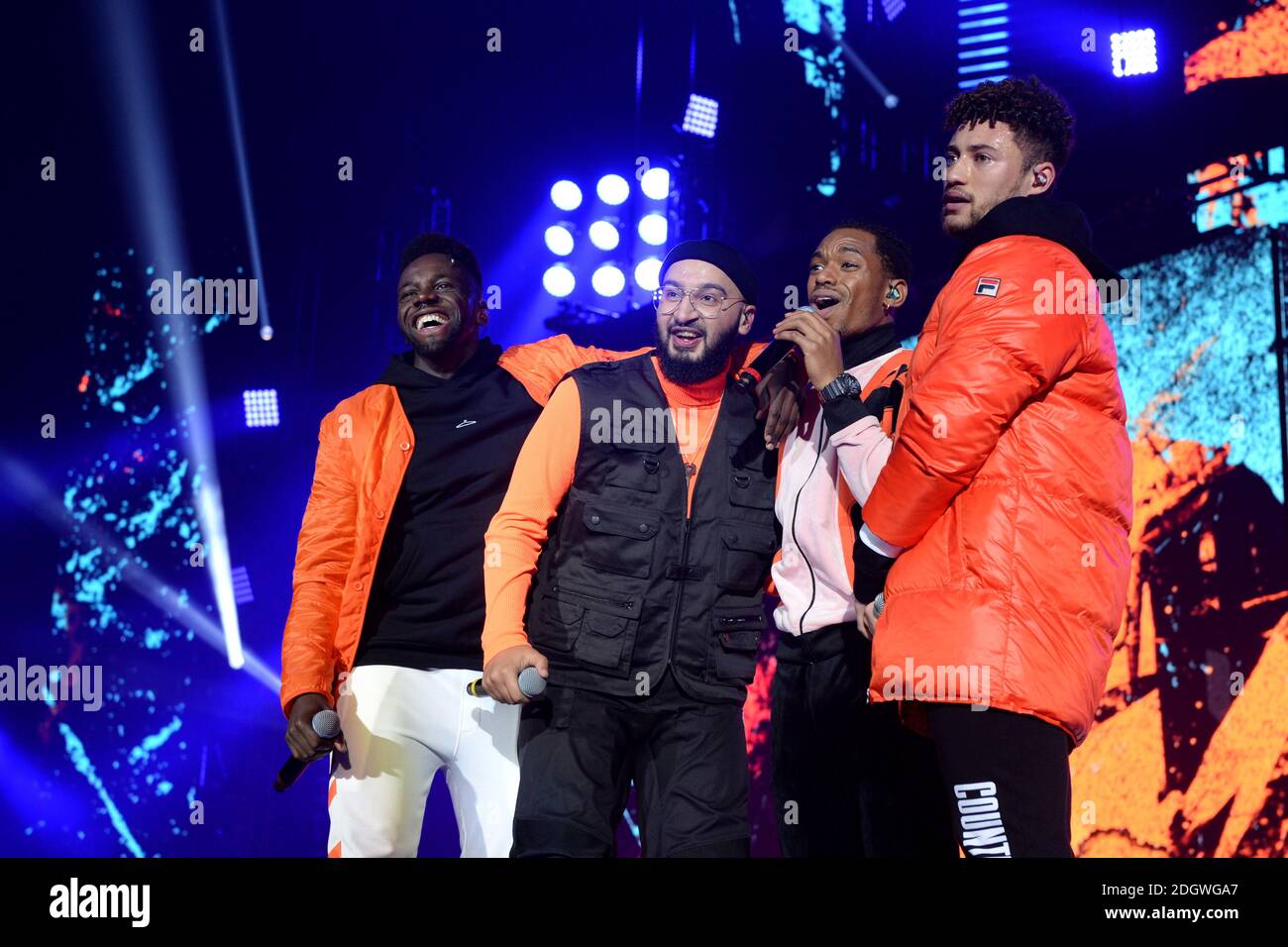 Rak-Su on stage during day one of Capital's Jingle Bell Ball 2018 with Coca-Cola at the O2 Arena, London. Picture Credit Should Read: Doug Peters/EMPICS Entertainment Stock Photo