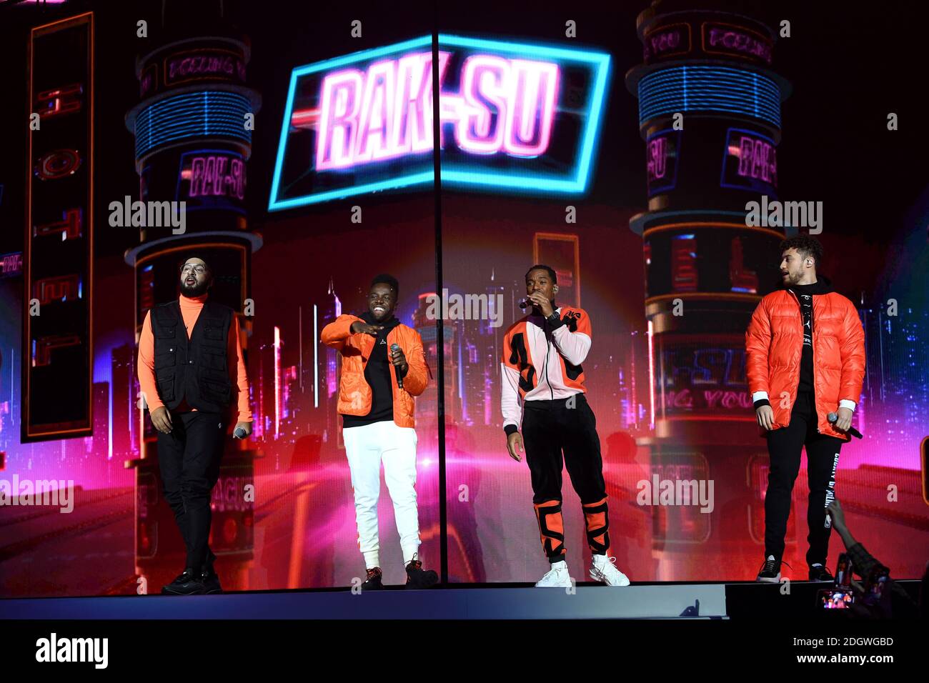 Rak-Su on stage during day one of Capital's Jingle Bell Ball 2018 with Coca-Cola at the O2 Arena, London. Picture Credit Should Read: Doug Peters/EMPICS Entertainment Stock Photo