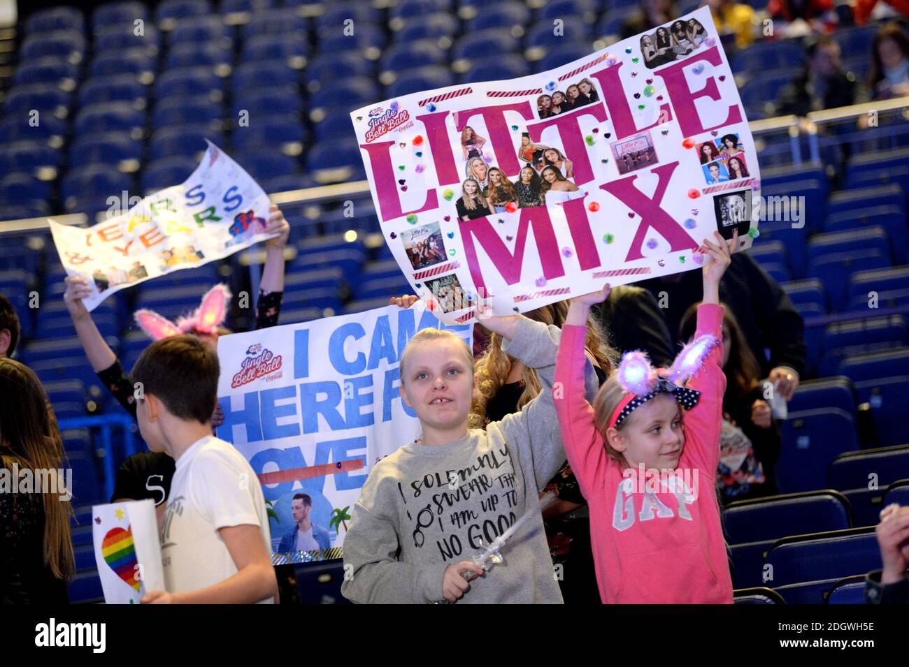 Little Mix fans hold up a sign prior to the beginning of day two of  Capital's Jingle Bell Ball 2018 with Coca-Cola at the O2 Arena, London.  Picture Credit Should Read: Doug